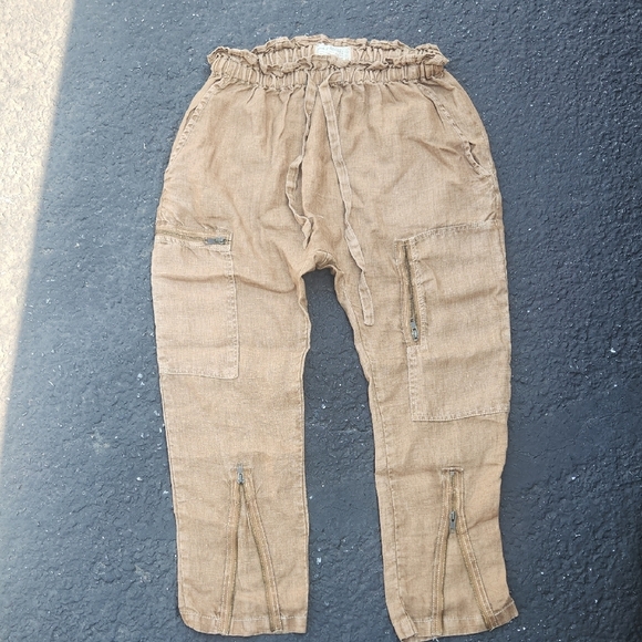 Current/Elliot Aviation Cargo Cropped Linen Pants with Zipper Details Size 2 Med - Picture 2 of 8